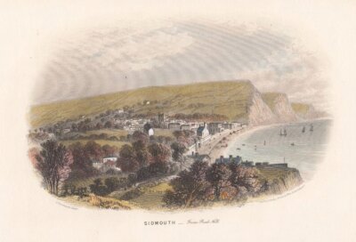 Sidmouth - From Peak Hill.  (antique print)