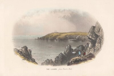 The Lizard - from Penolver Rocks.  (antique print) 