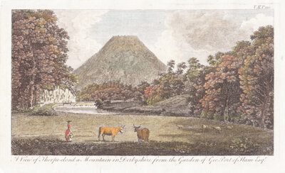 A View of Thorpe-Cloud a mountain in Derbyshire from the Garden of Geo Port of Ilam Esq
