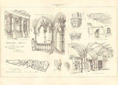 Inside the University College of Wales at Aberystwyth.  (antique print)