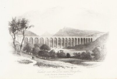Viaduct over the Dee, near Llangollen on the Chester & Shrewsbury Railway.  (antique print)