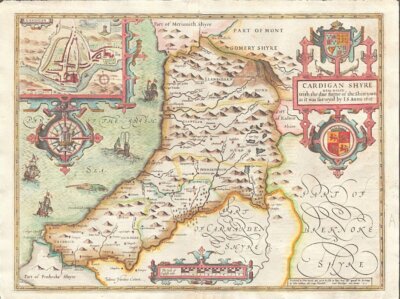 Cardiganshire - John Speed  Latin Text  (antique map)