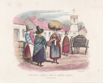 Gwisgiadau Cymreig.  Mode of Carrying Infants. Carmarthenshire.