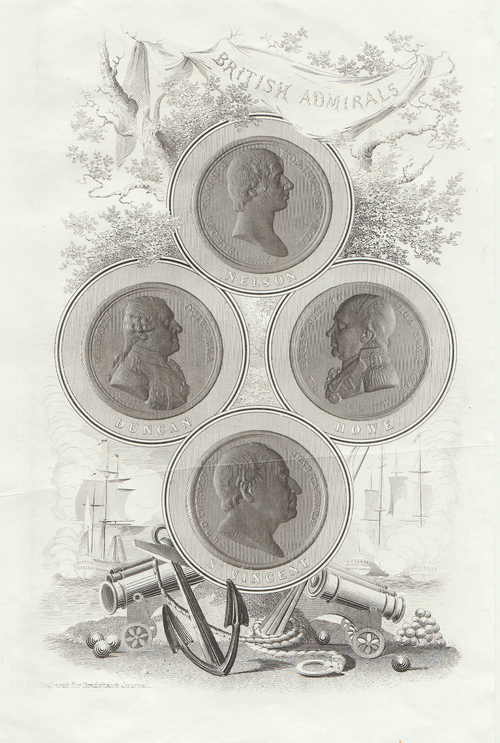 British Admirals.  (antique print)