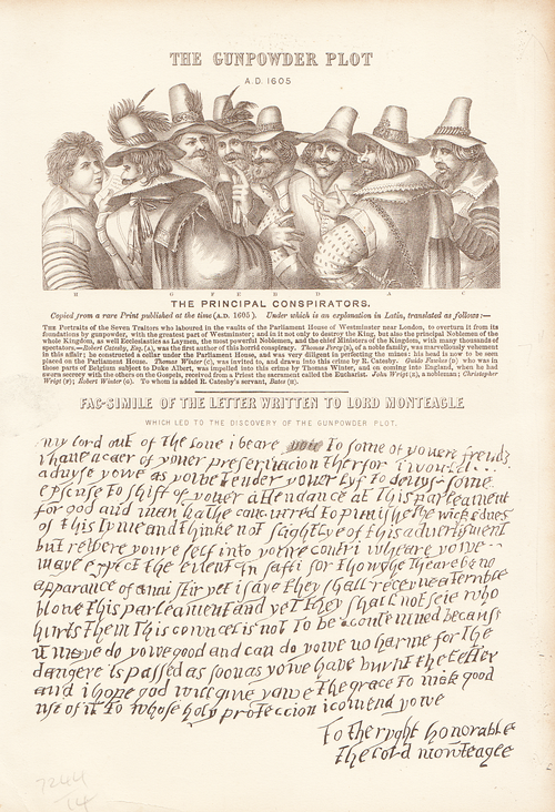 The Gunpowder Plot.  A.D. 1605.  (antique print)