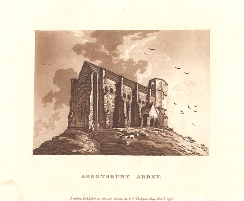 Abbotsbury Abbey.  (antique print)