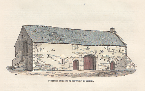 Fortified Building at Pontvaen, in Cemaes.  (antique print)