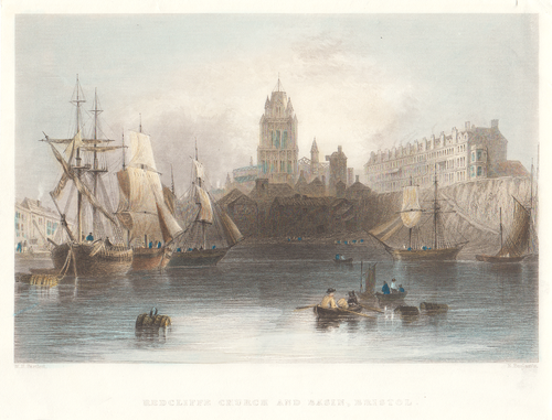 Redcliffe Church and Basin, Bristol.  (antique print)