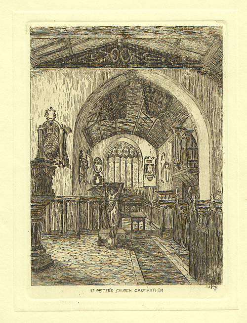 St. Peter's Church, Carmarthen.  (antique print)