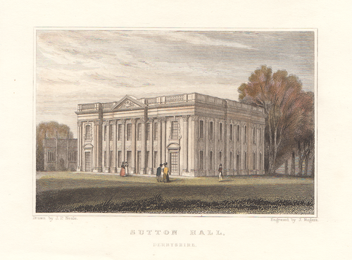Sutton Hall Derbyshire (antique print)