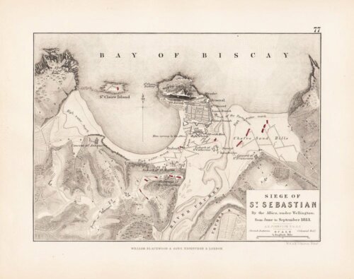 Siege of St Sebastian By the Allies under Wellington from June to September 1813  (antique battle plan)