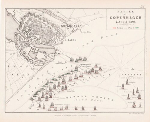 Battle of Copenhagen 2nd April 1801   (antique battle plan)