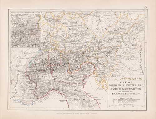 Map of North Italy Switzerland South Germany etc to illustrate the campaigns of 1796 etc
