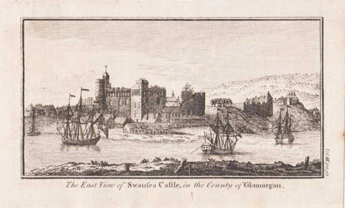 The East View of Swansea Castle in the County of Glamorgan.