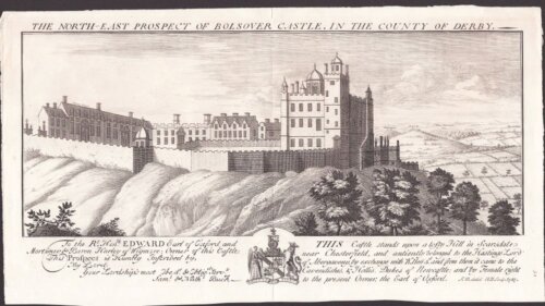 The North East Prospect of Bolsover Castle in the County of Derby.
