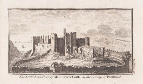 The South East view of Mannorbeer Castle in the County of Pembroke 