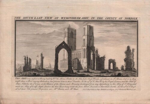 The South East View of Wymondhgam Abby, in the County of Norfolk.