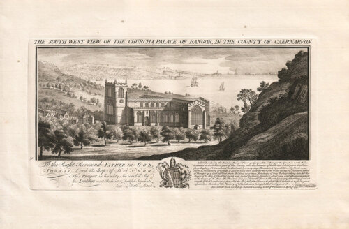 The South West View of the Church and Palace of Bangor, in the County of Caernarvon.