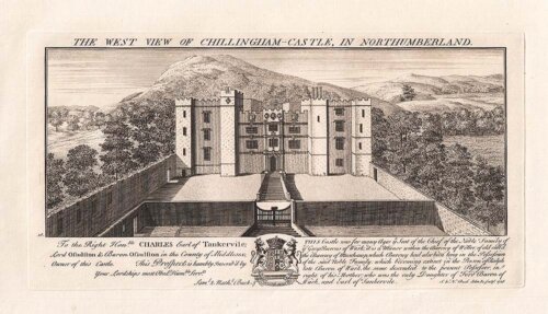 The West View of Chillingham Castle, in Northumberland.