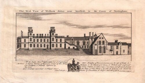 The West View of Welbveck Abbey, near Mansfield, in the County of Nottingham.