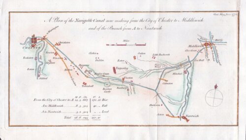 Antique Canal Map - Chester to Middlewich and of the Branch from A to Nantwich.