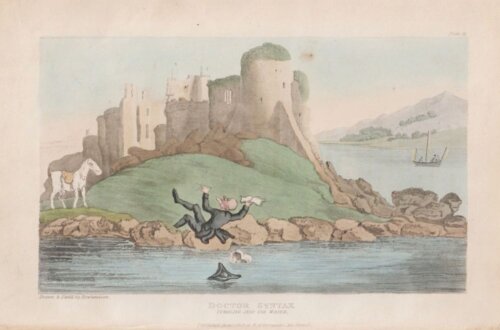 Dctor Syntax tumbling into the water.  (antique print)