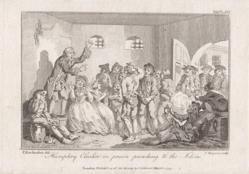 Humphry Clinker in prison preaching to the Felons.  (antique print)