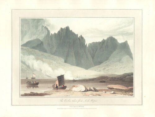 The Coolin, taken from Loch Slapin.  William Daniell.  (antique print)