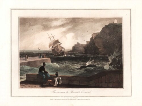 The entrance to Portreath, Cornwall - William Daniell.