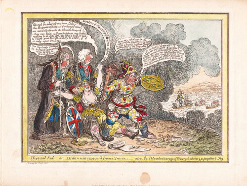 Gillray - Physical Aid - or - Britannia recovered from a Trance 