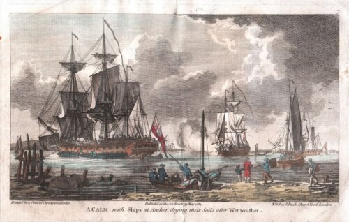 A Calm, with ships at Anchor, drying their sails after wet weather. 