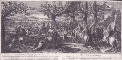 Alexander the Great.  La Vertu pla�t quoi que vaincue  -  Sic virtus et victa placet  (antique print)