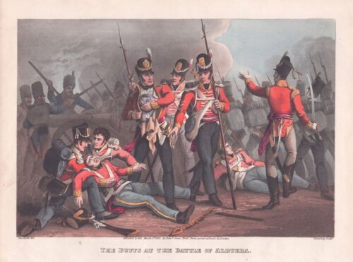 The Buffs at the Battle of Albuera. (antique print)