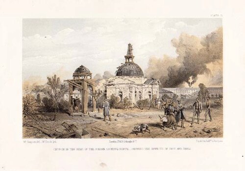 Church in the rear of the Redan looking North  -  Showing the effects of shot and shell