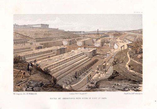 Docks at Sebastopol with ruins of Fort St Paul