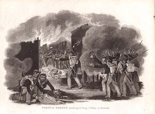 French Troops plundering & firing a Village in Germany