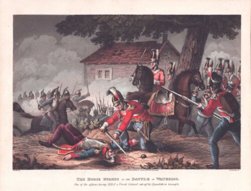 The Horse Guards at the Battle of Waterloo.... (antique print)