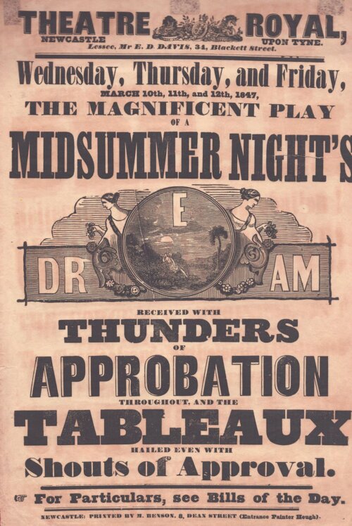 Theatre Royal Newcastle Upon Tyne Poster. 1847.