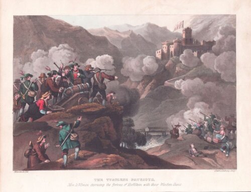 The Tyrolese Patriots, Men & Women storming the fortress of Kuffstein with their wooden guns.  (antique print)