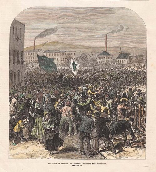 Riots in Belfast : Orangemen Attacking the procession