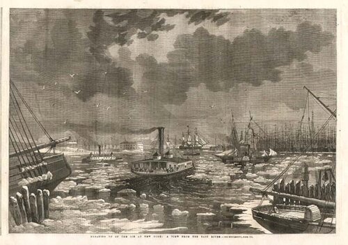 Breaking up of the ice at New York : A View from the East River