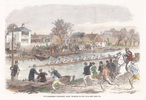 The Cambridge University Eight Training on the Cam.