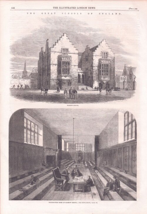 Harrow School.  antique print)