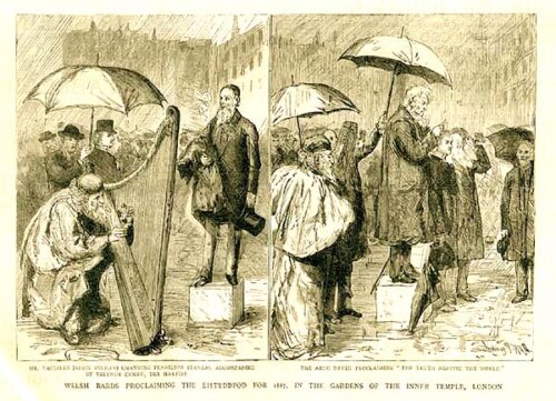 Welsh Bards Proclaiming the Eisteddfod for 1887 in the Gardens of the Inner Temple London