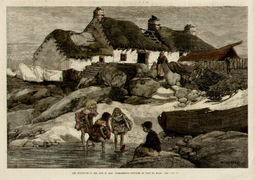 The Elections in the Isle of Man  :  Fishermen's cottages at Port St Mary