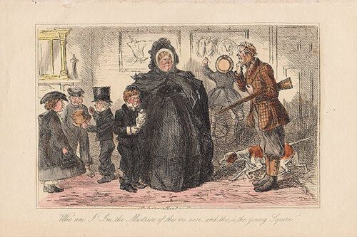 John Leech  -  Who am I!  I'm the Mistress of this ere ouse  -  and this is the young Squire