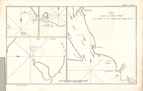 Antique Map Magellan Straits, Punta Arenas Chile 