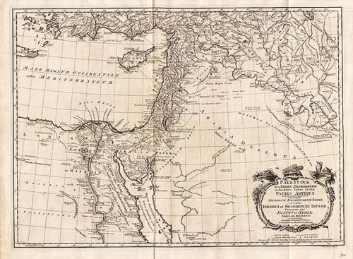 Palestinae Seu Terrae Promissionis in duo de cim Tribus Partitae Facies Antiqua 