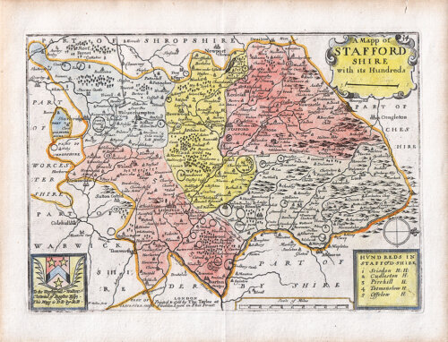 A Mapp of Staffordshire with its Hundreds - Thomas Taylor.