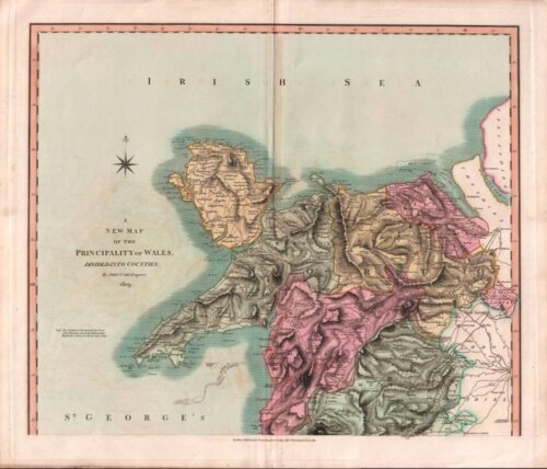 A New Map of the Principality of Wales by John Cary Engraver, 1809.  (View the 2 maps) 
